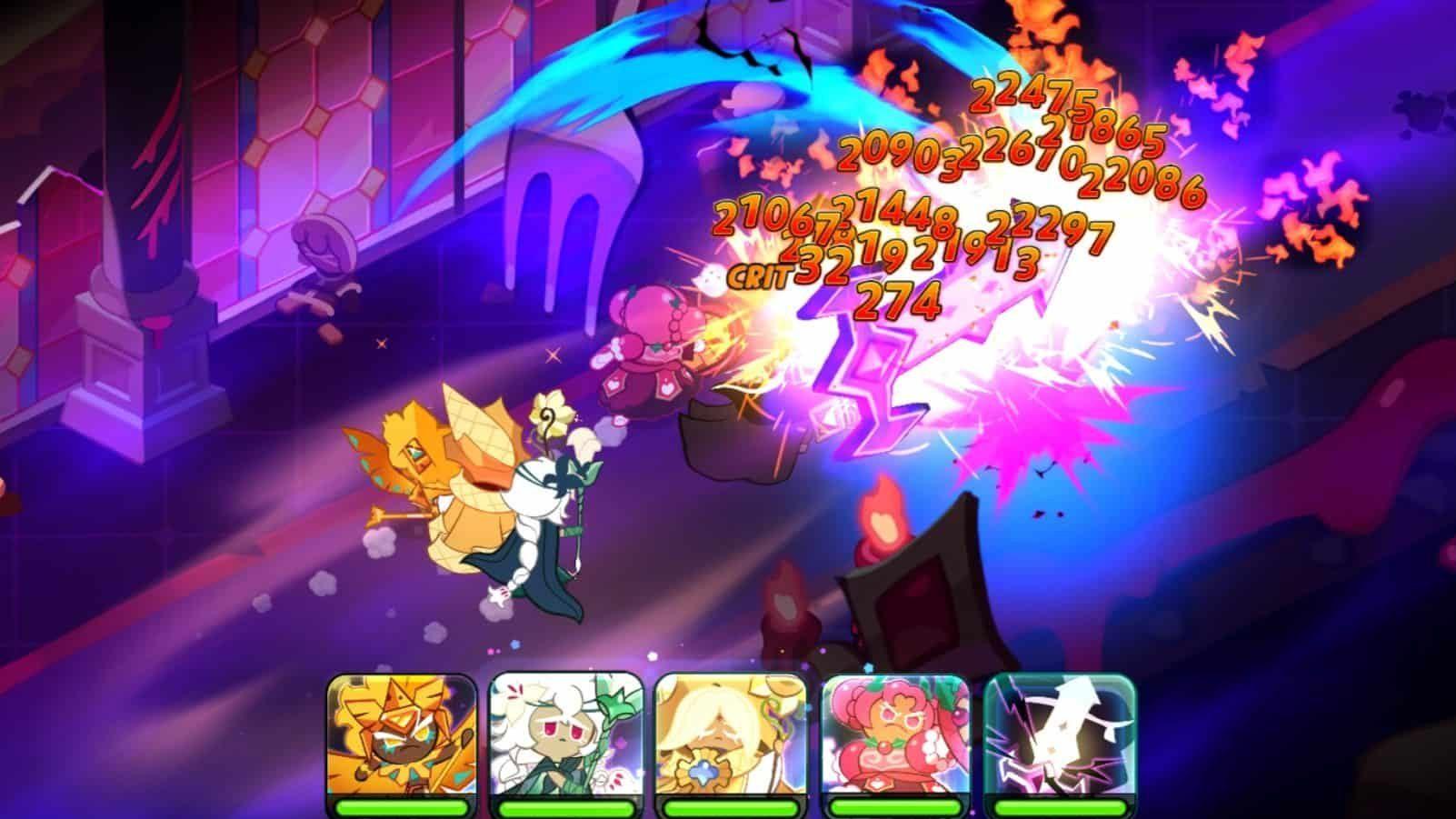 screenshot of a fight between legendary characters and cake monsters in cookie run: kingdom