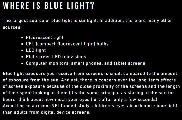 Gamer Advantage lists the sources of blue light thats affecting people