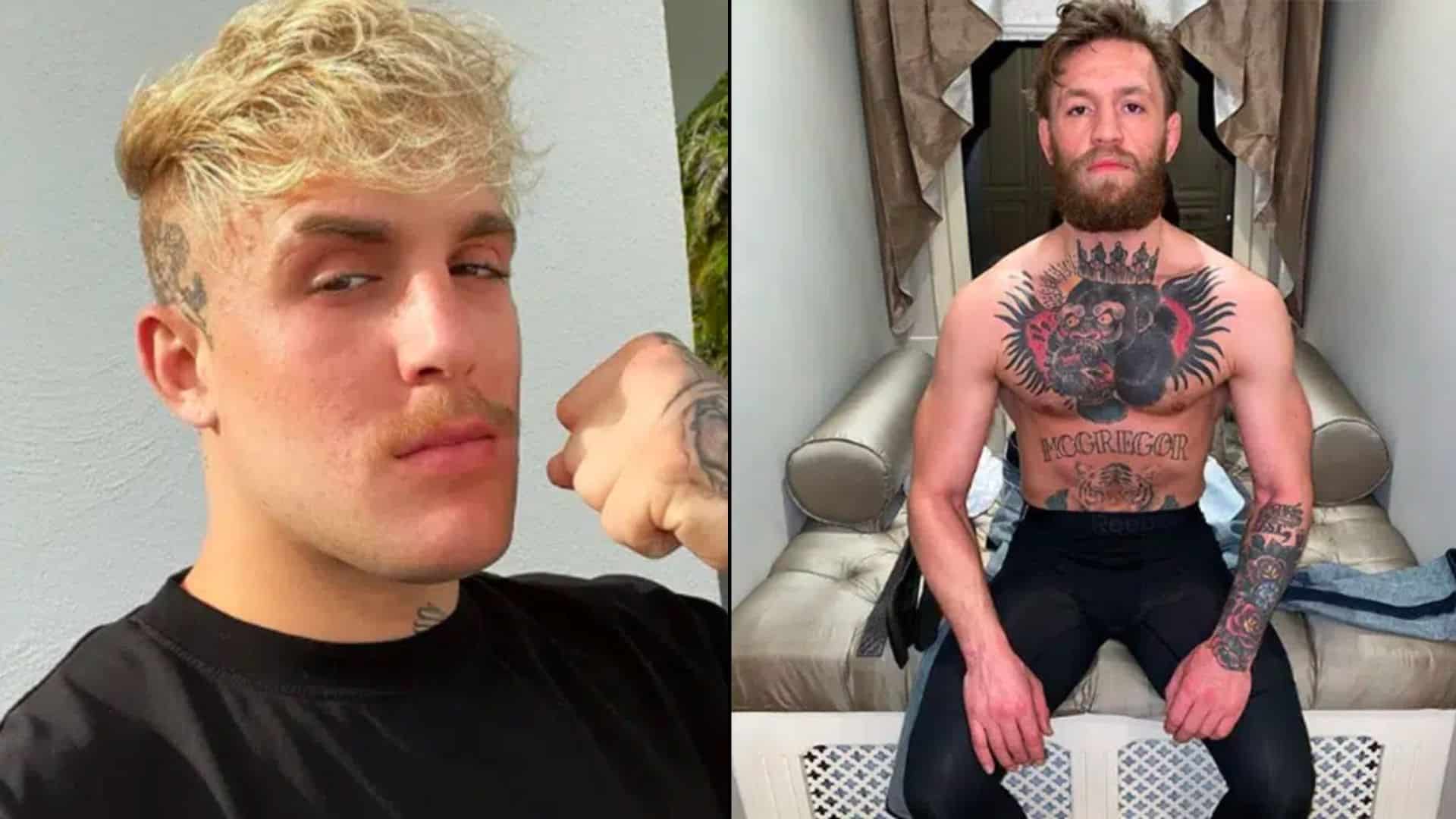 Jake Paul and Conor McGregor side-by-side making fist and looking menacing