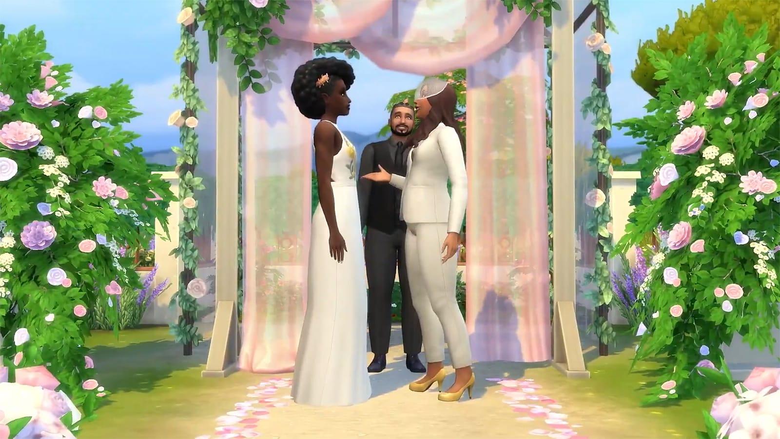 An image of Dominique Umeh & Camille Sotol, two NPCS from The Sims 4 My Wedding Stories game pack