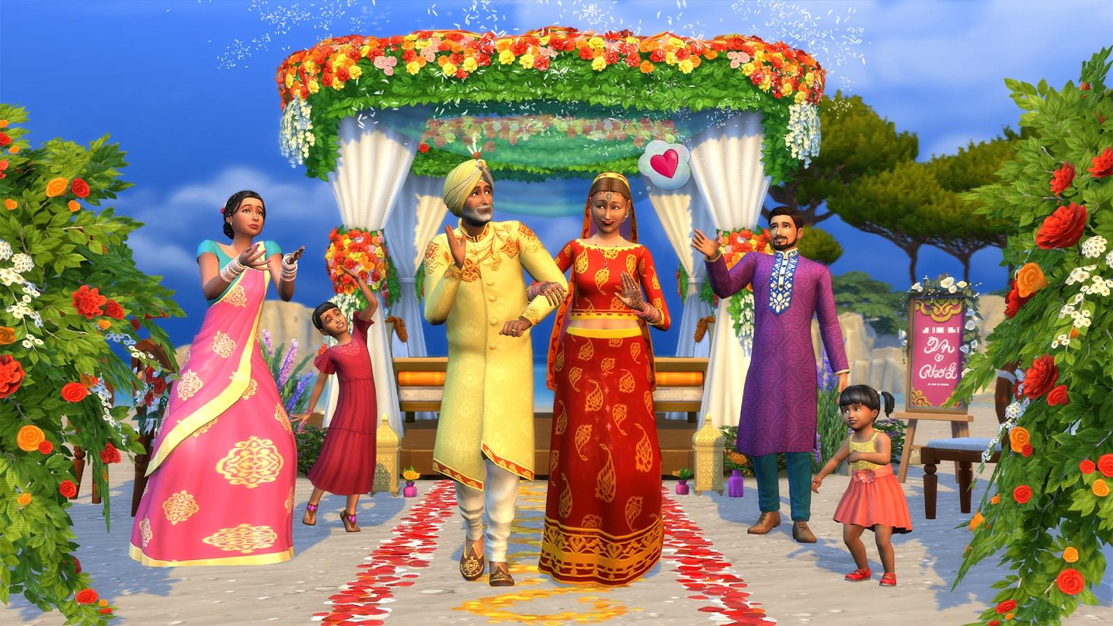 A wedding ceremony in The Sims
