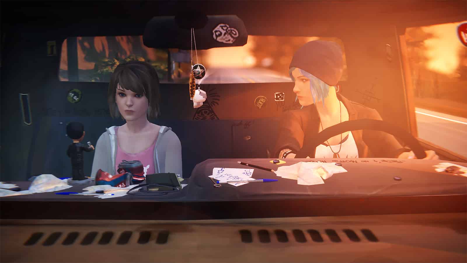 An image of Chloe and Max in a truck in Life is Strange Remastered Collection