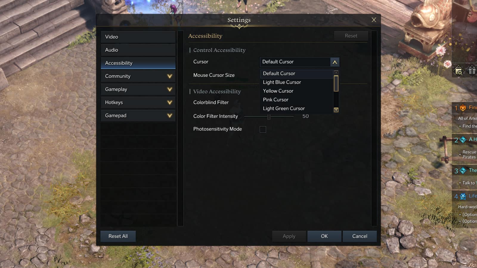 Accessbility settings menu in Lost Ark