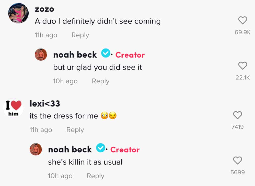 Noah Beck replies to TikTok comments