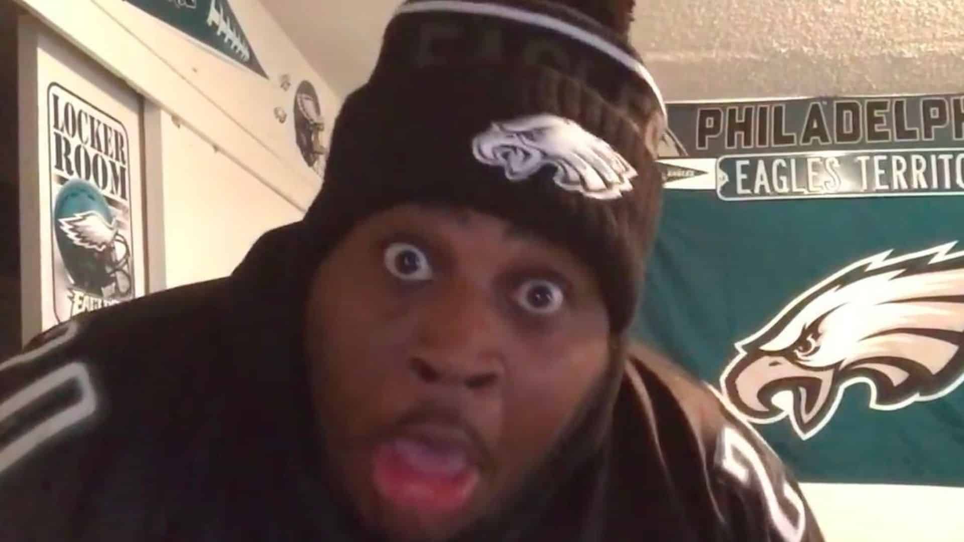 EDP in Eagles clothes reacting to NFL game