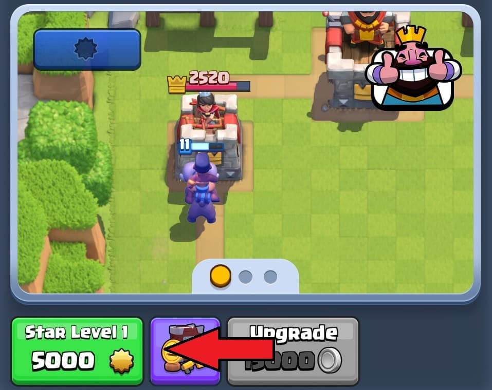 cropped screenshot from clash royale marking the star level upgrade button