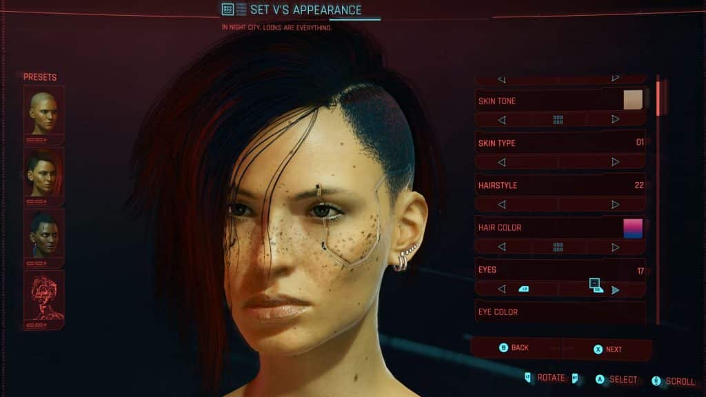 Cyberpunk 2077 character in customization menu