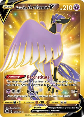 Galarian Articuno V Gold Secret Rare Pokemon Brilliant Stars Card.