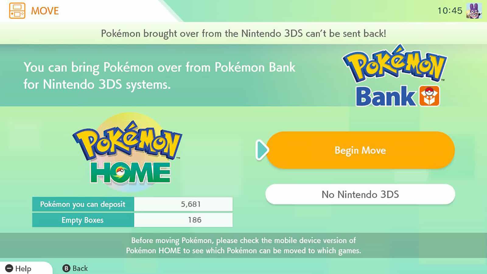 Pokemon Home transfer to Pokemon Bank screenshot.