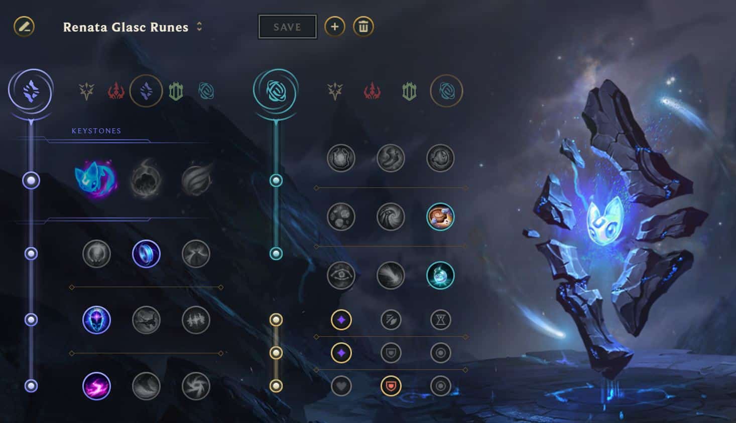 Renata Glasc example rune page in League of Legends Season 12 with Summon Aery