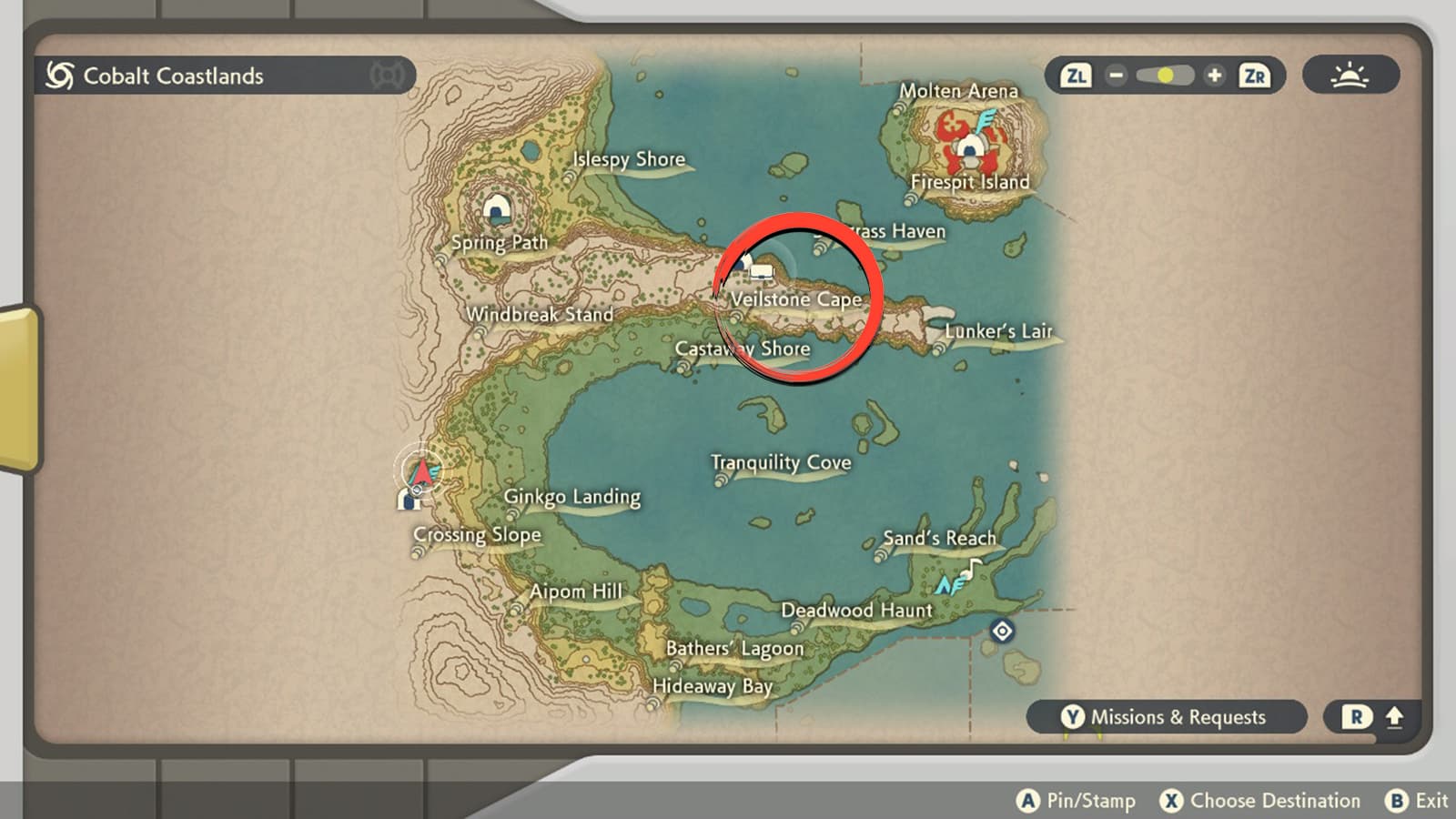 Vulpix location marked on the Pokemon Legends Arceus map