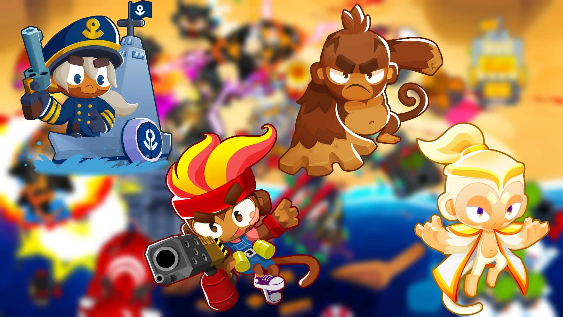 art for bloons td6 featuring multiple in-game heroes