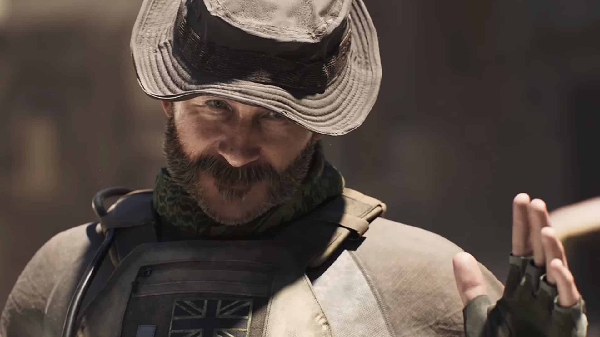 Captain Price gesturing and smiling in CoD