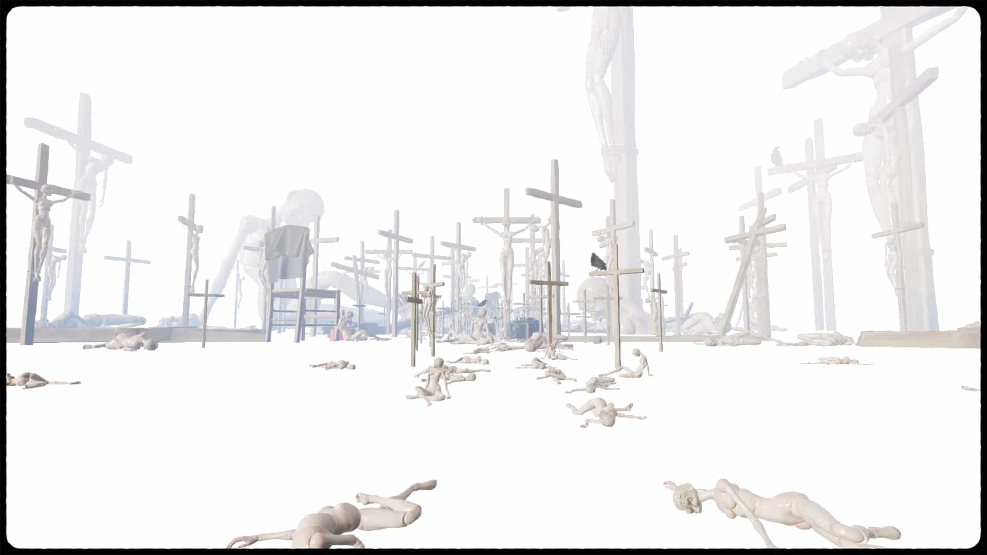 martha is dead final area with broken dolls, crucifixes and crows