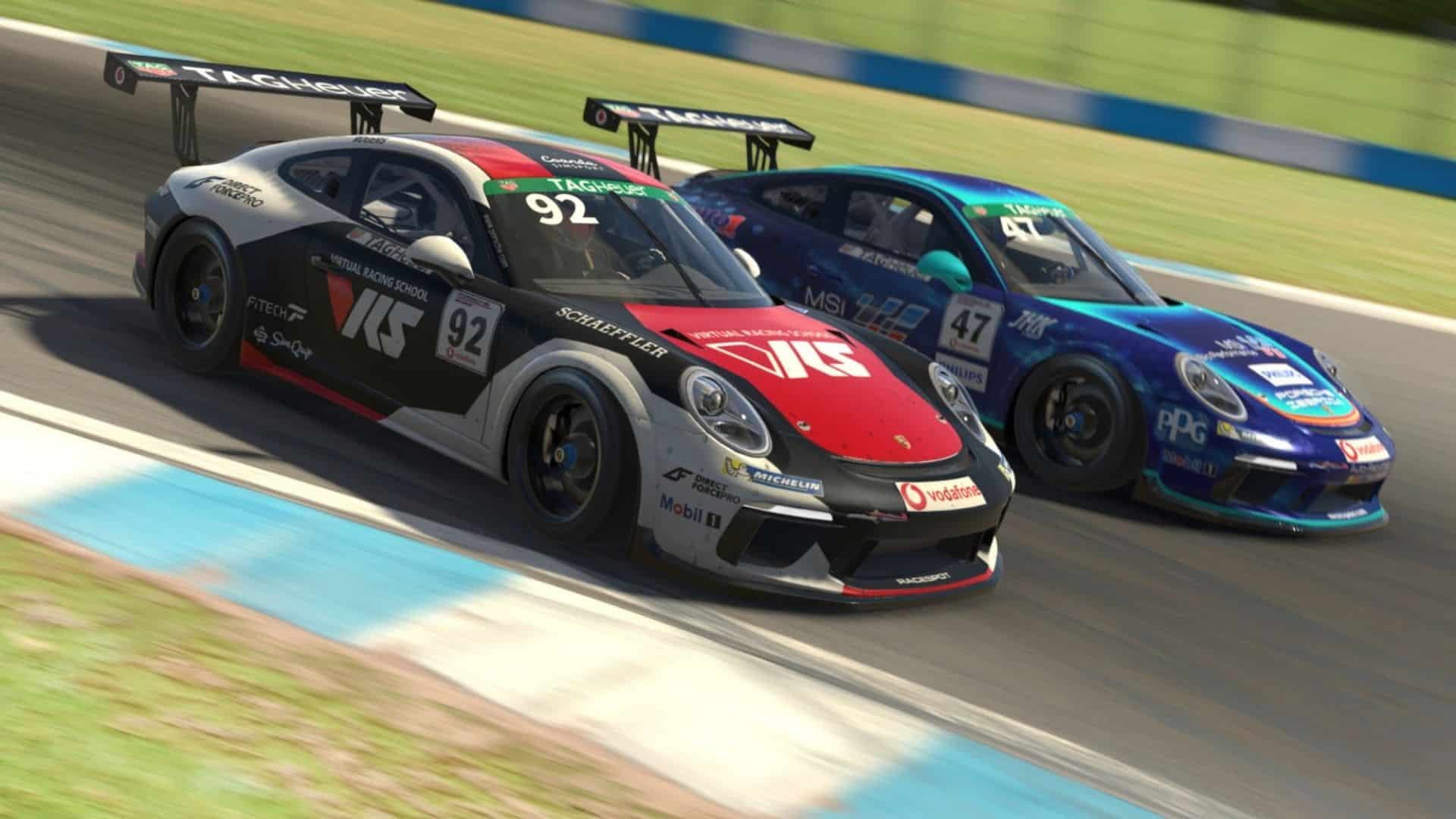 two porsches racing in gran turismo 7