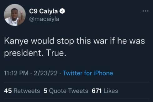 cloud9 caiyla makes kanye west joke on Twitter