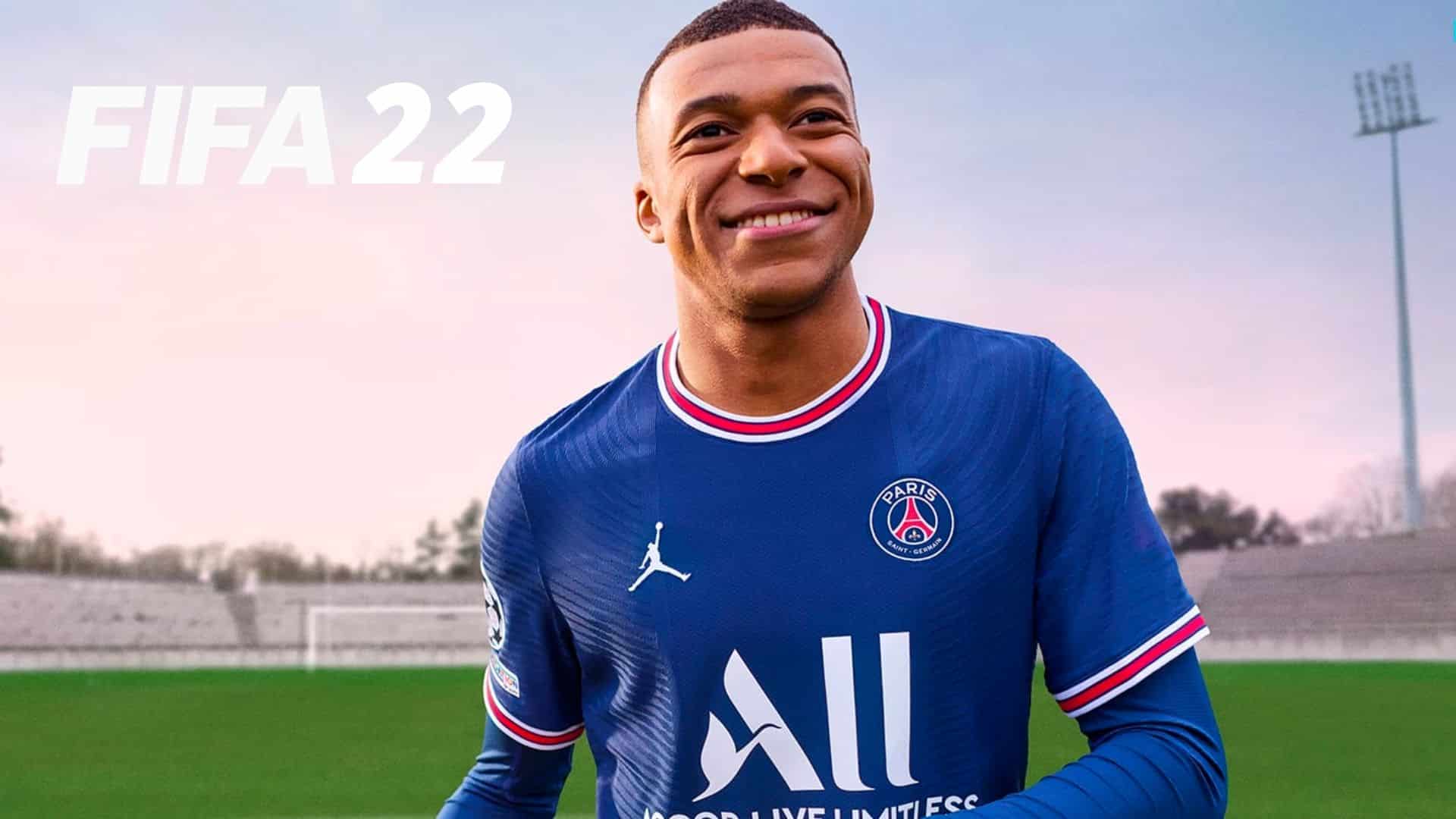 Kylian Mbappe in FIFA 22 cover art