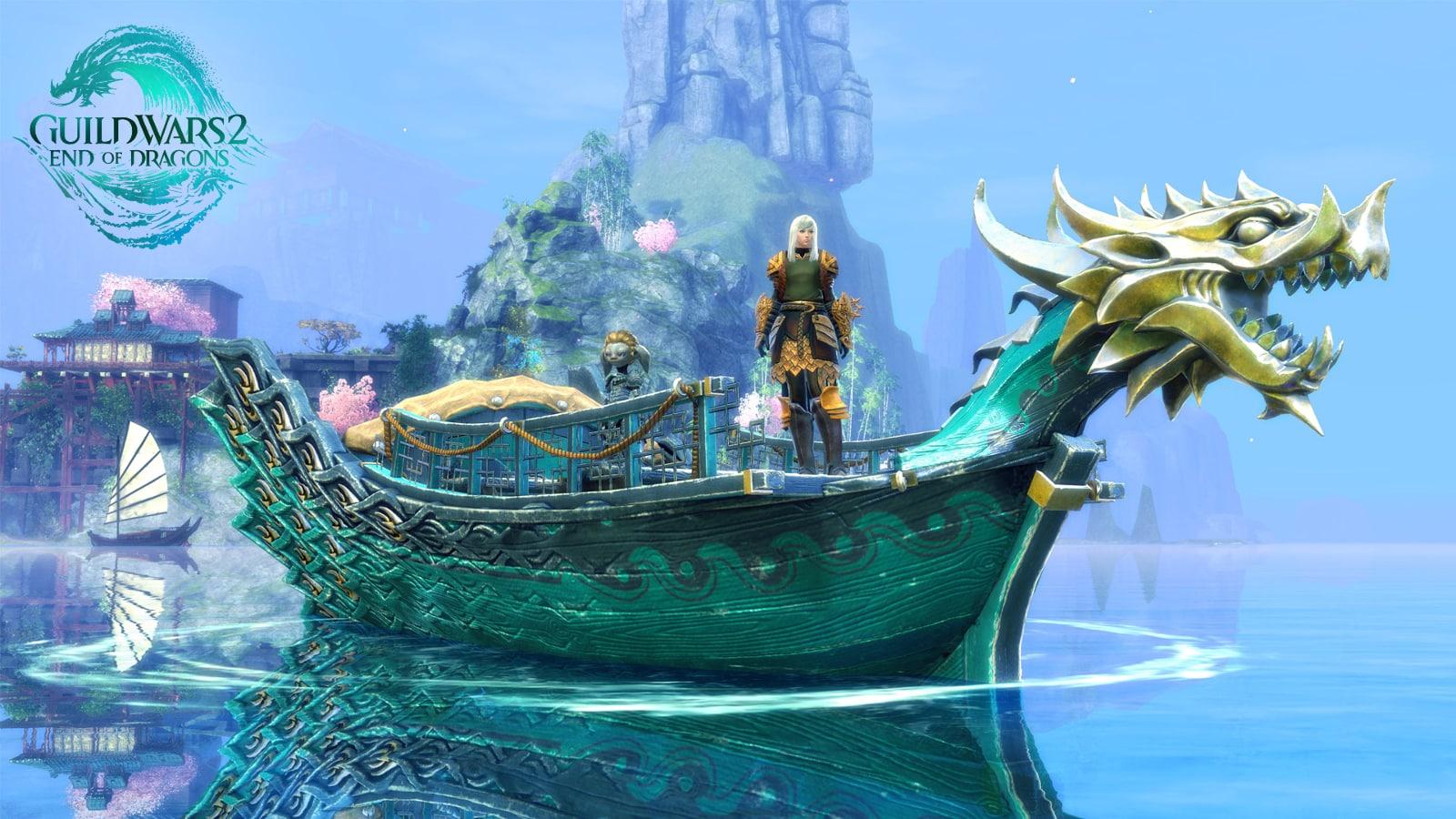 guild wars 2 characters on a skiff