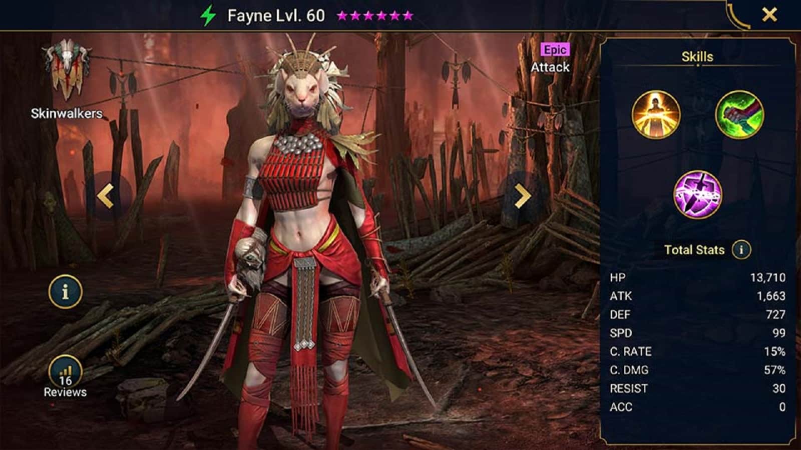 in-game screenshot featuring Fayne in raid shadow legends