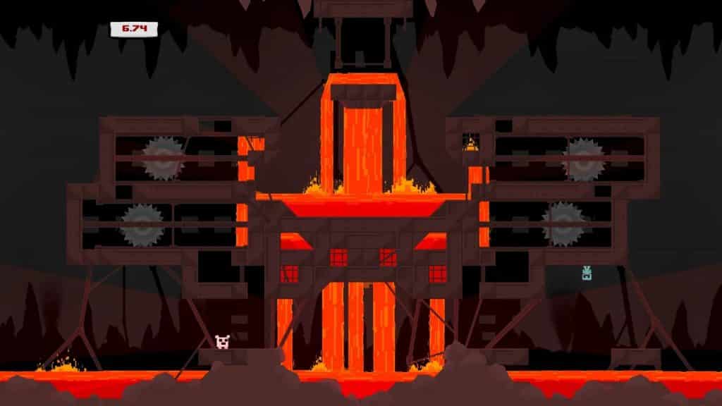 An image of a level of Super Meat Boy, one of the hardest platformer games of all time.