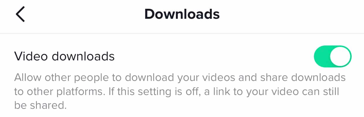 Image of download toggle switch on TikTok