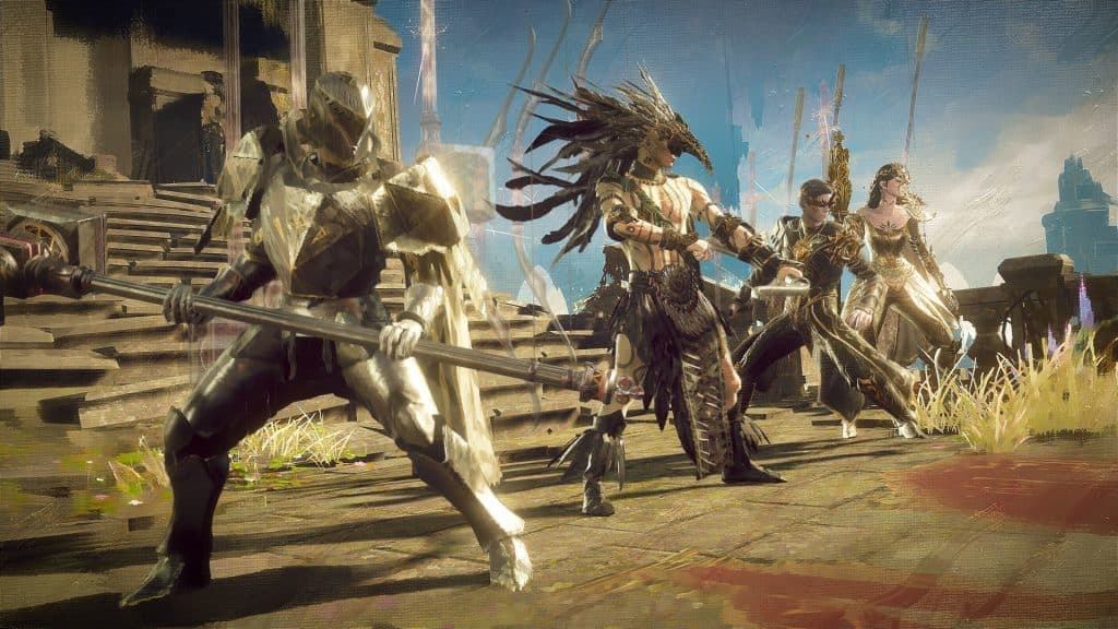 Babylon's Fall screenshot showing players preparing for combat