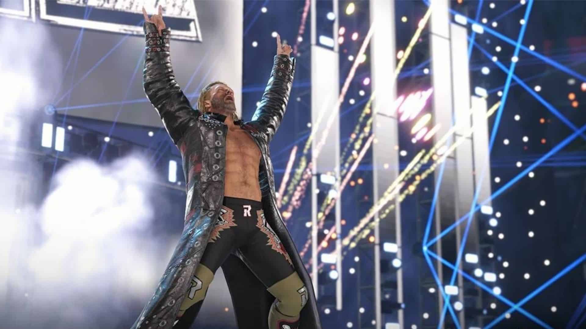 edge doing his entrance pose in wwe 2k22