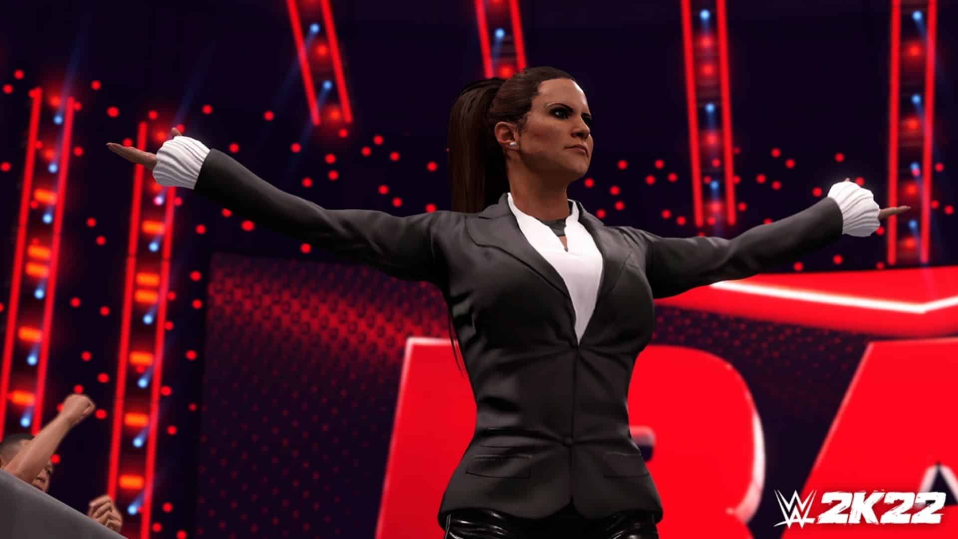 stephanie mcmahon gesticulating in the ring