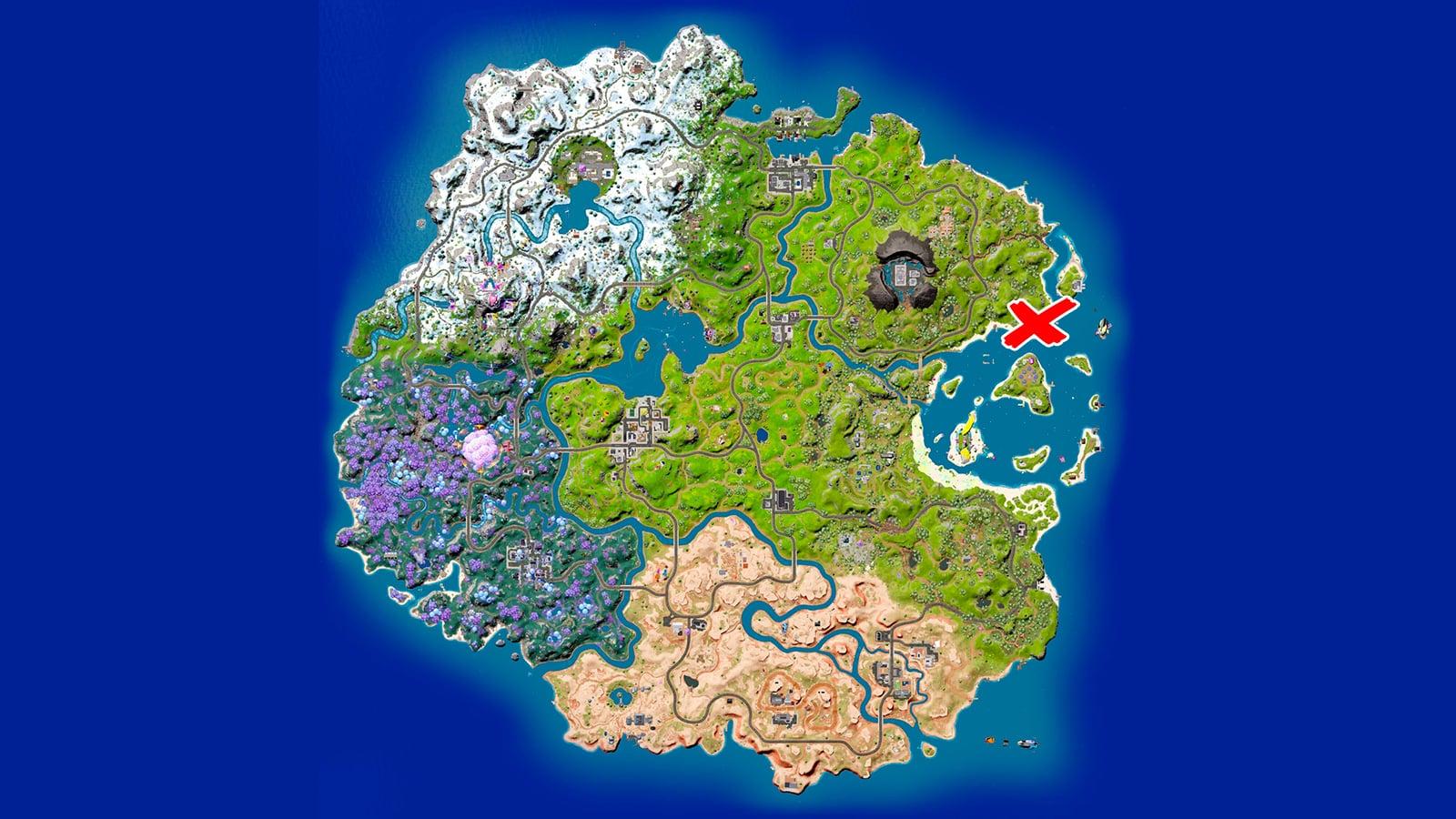 The Ruins location marked on the Fortnite map
