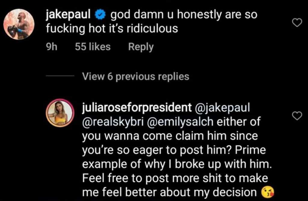 Julia Rose responds to a comment by Jake Paul