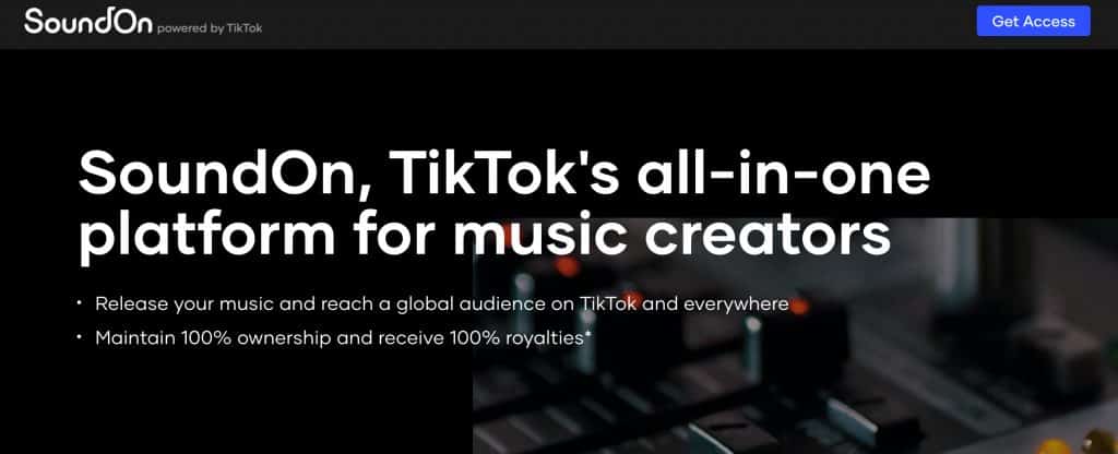 TikTok's SoundOn home page