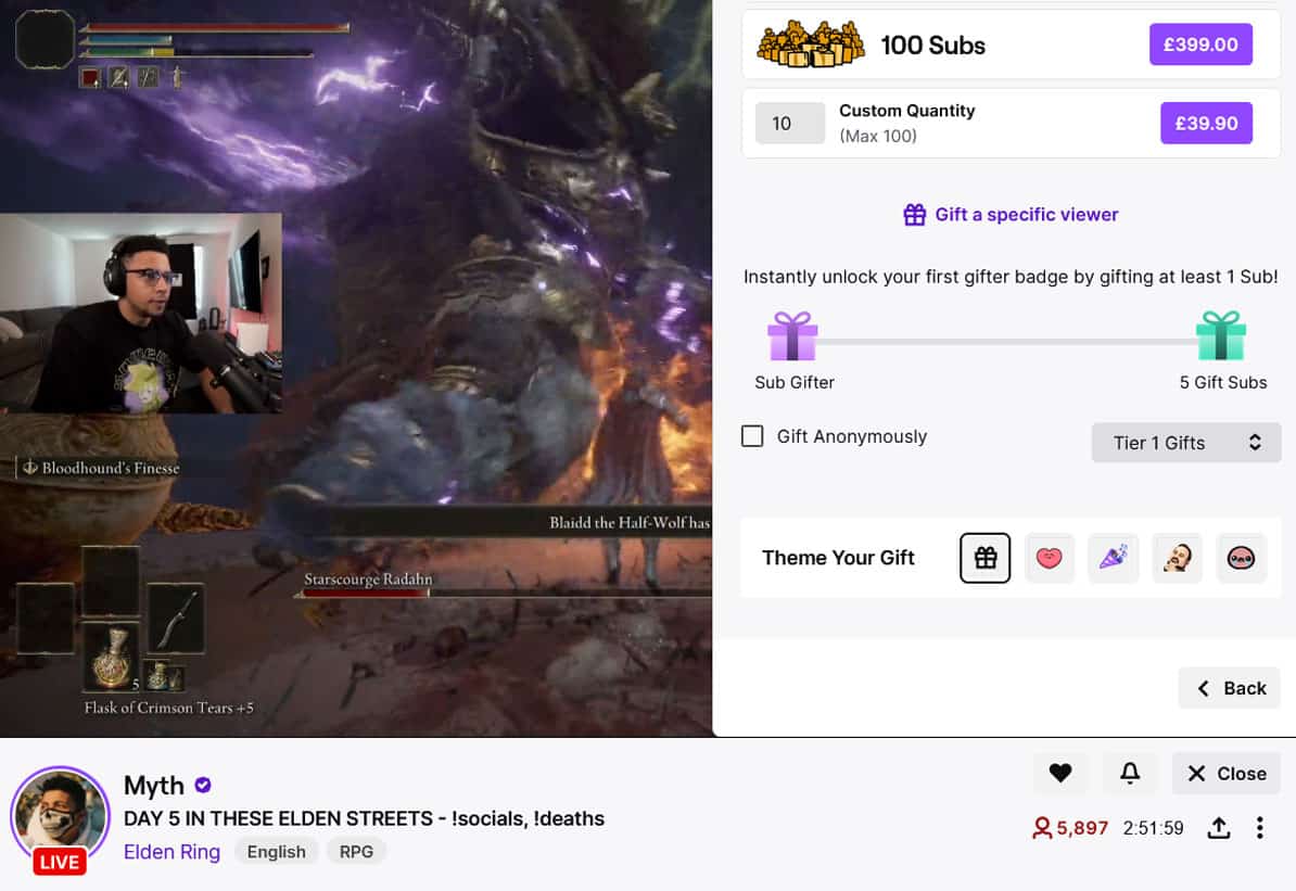 Twitch sub gifting page