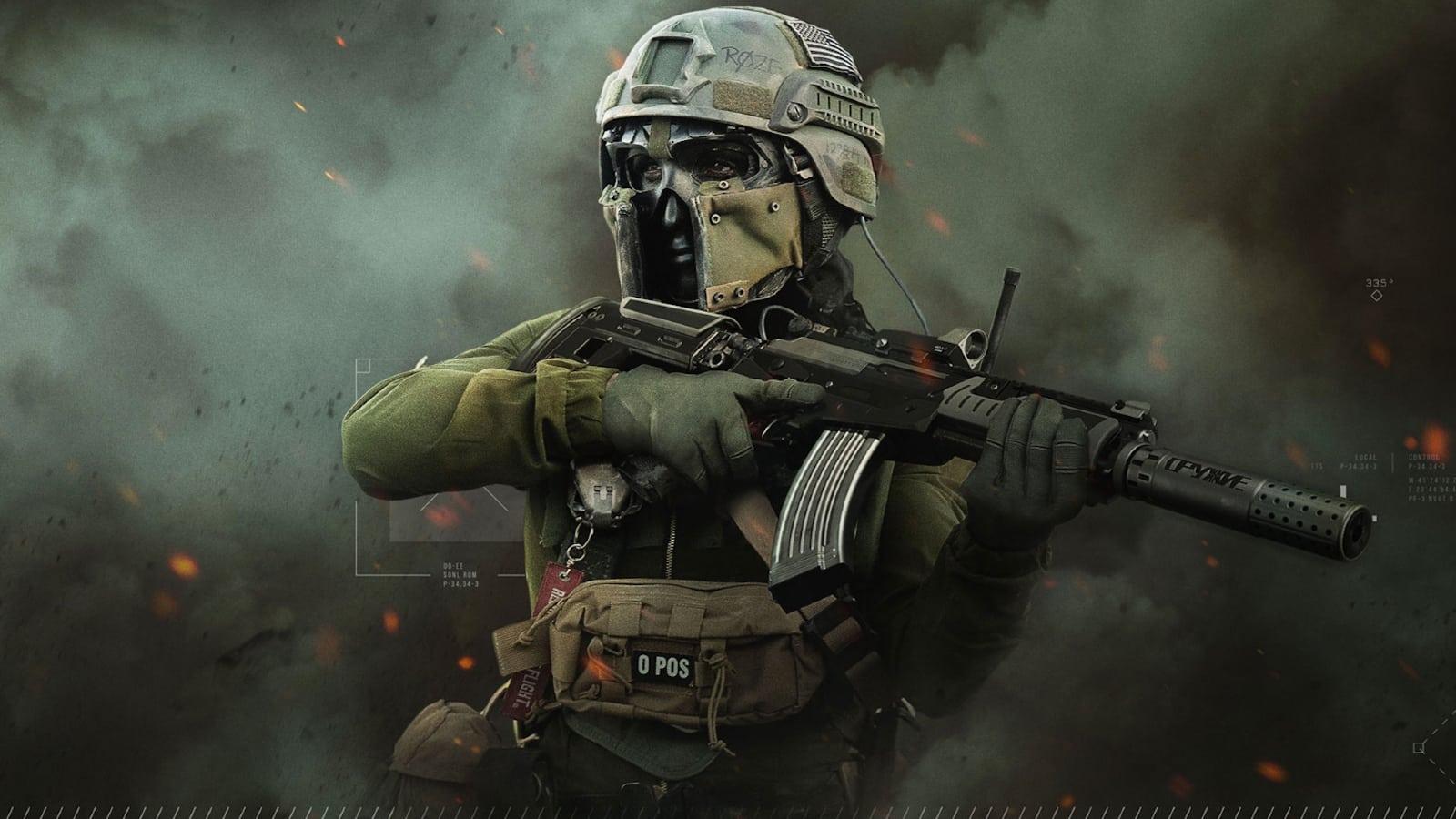 warzone cold war operator with smoke background