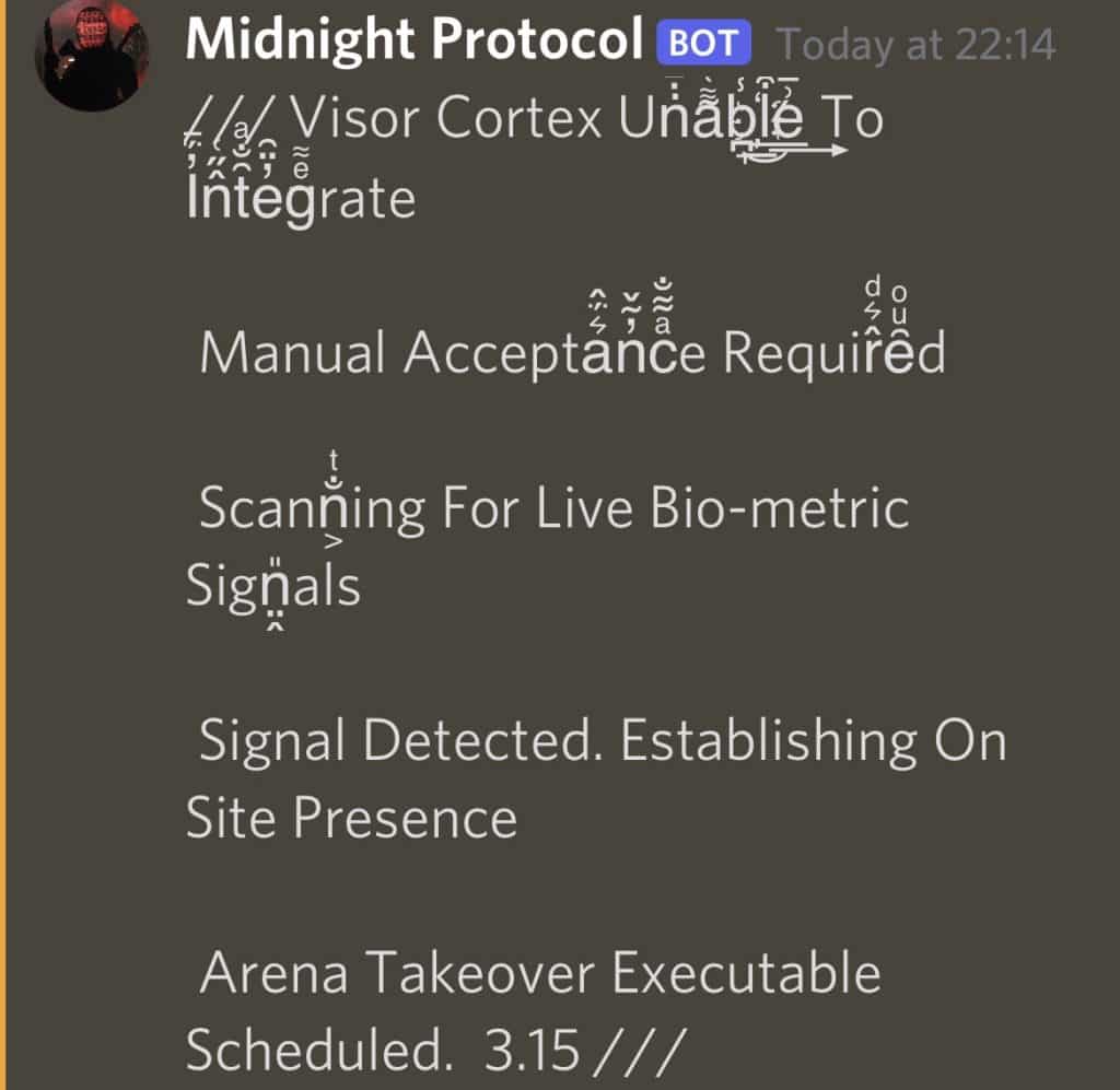 Midnight Society bot message in Discord