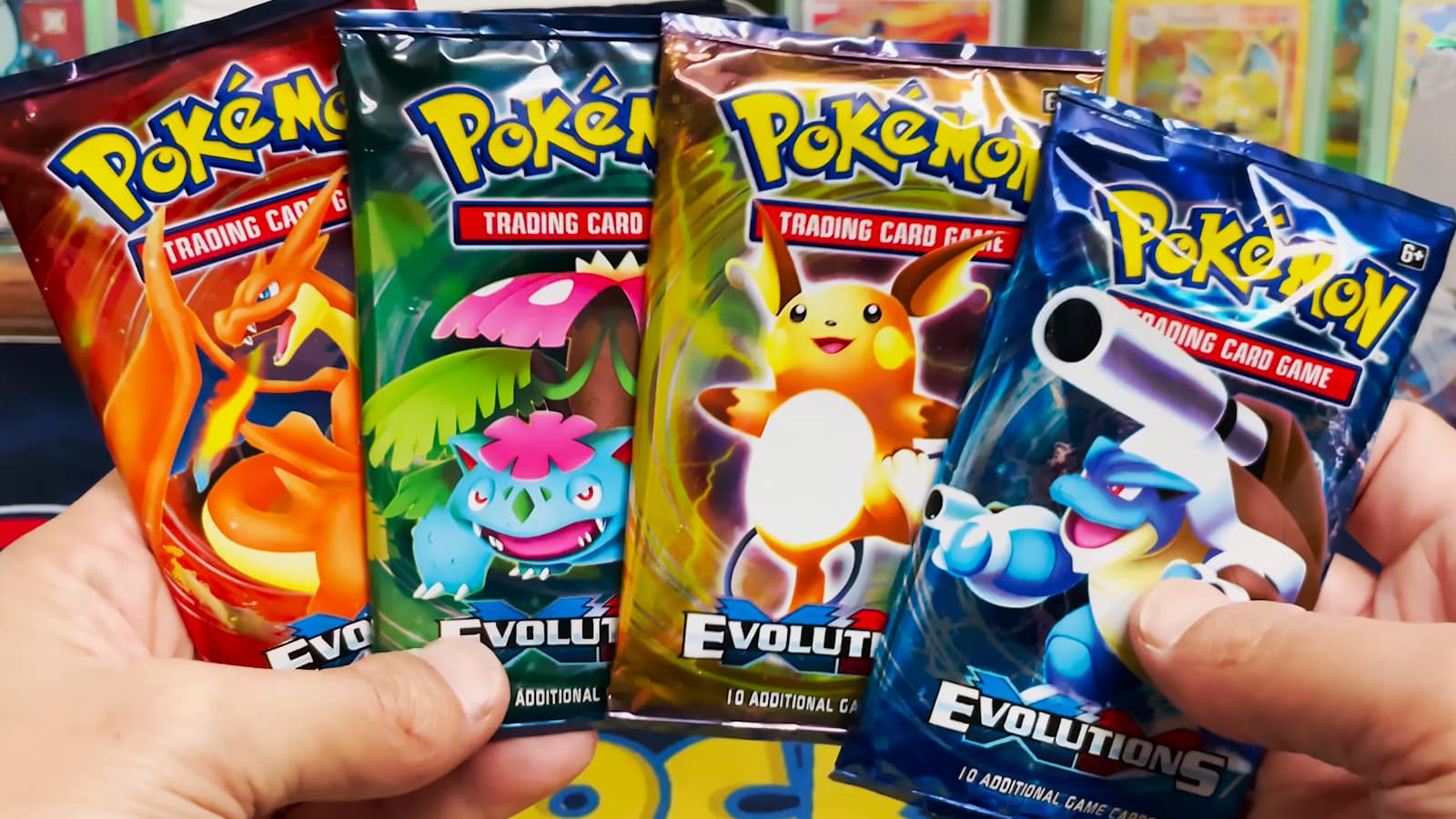 YouTuber Deep Pocket Monster holds up fake Pokemon Card packs sold at Walmart screenshot.