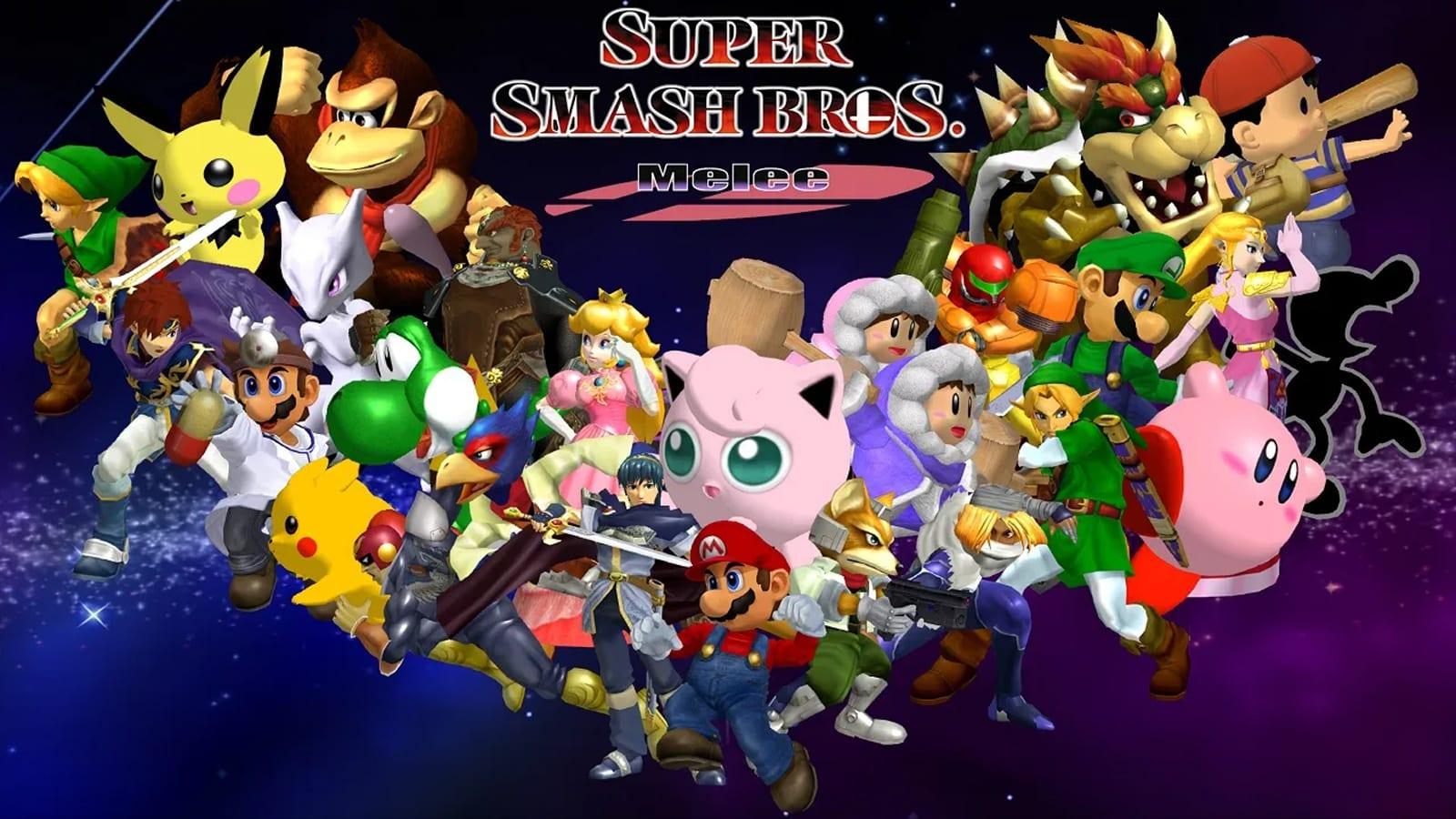 An image of the character roster in Super Smash Melee