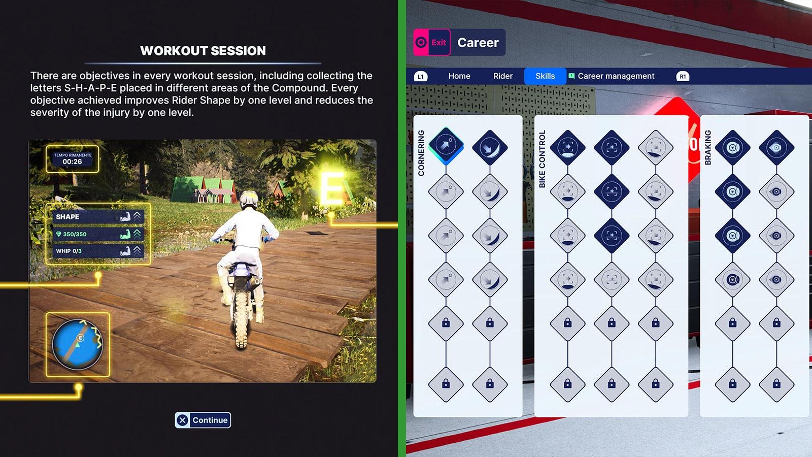 An image of Monster Energy Supercross 5's workouts and skill tree