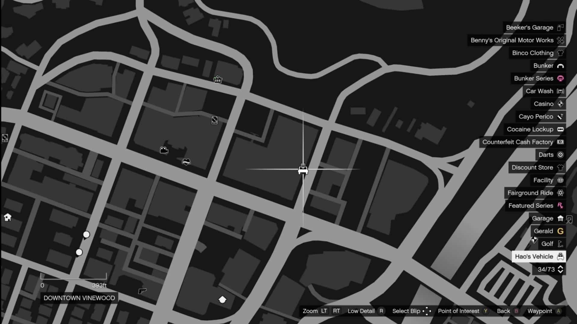 Screenshot of GTA Online map with Hao's Special Works time trial location