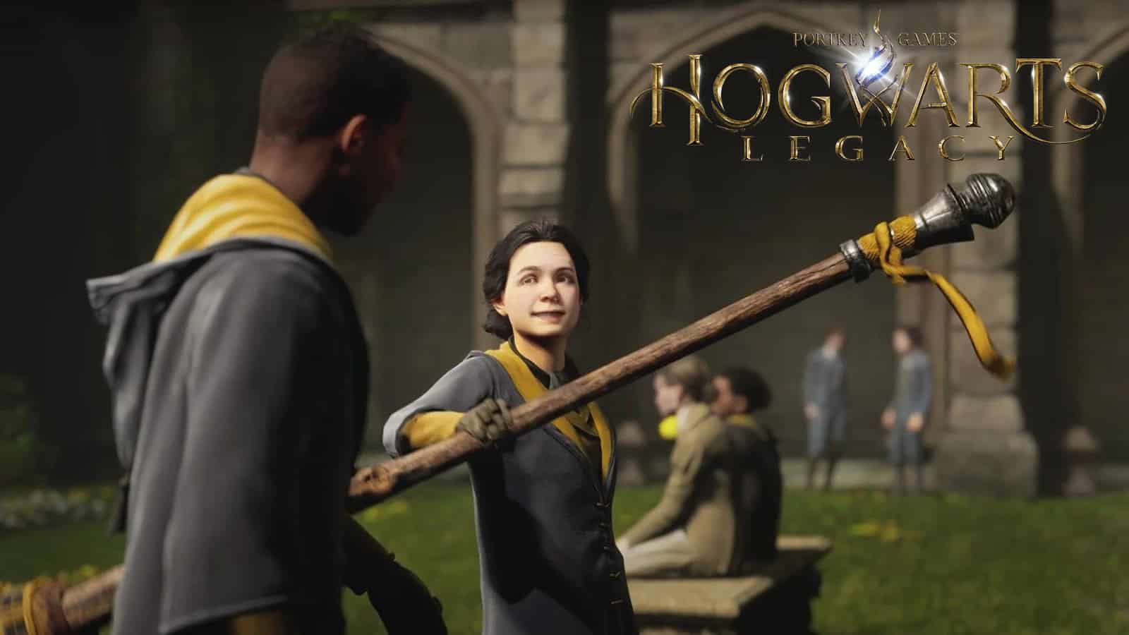 Hogwarts Legacy characters with Quidditch broom