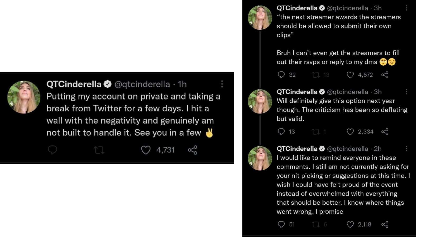 QTCinderella Decides to Take Break From Internet Due to Wave of