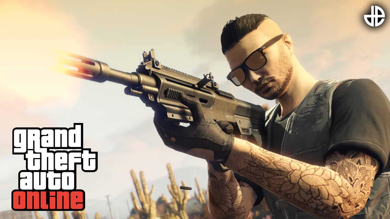 A GTA 5 character holding a gun in GTA Online