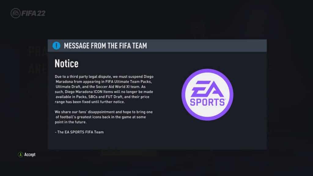 FIFA 22 Maradonna message
