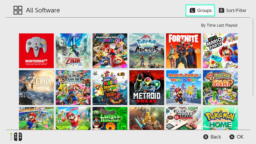 Nintendo Switch group games HOME screen