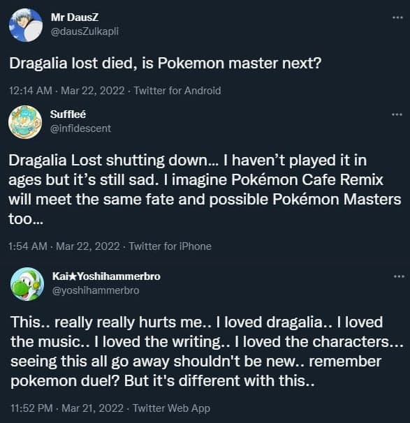 Pokemon fans worry about Pokemon Masters EX after Dragalia Lost is cancelled by Nintendo screenshot.