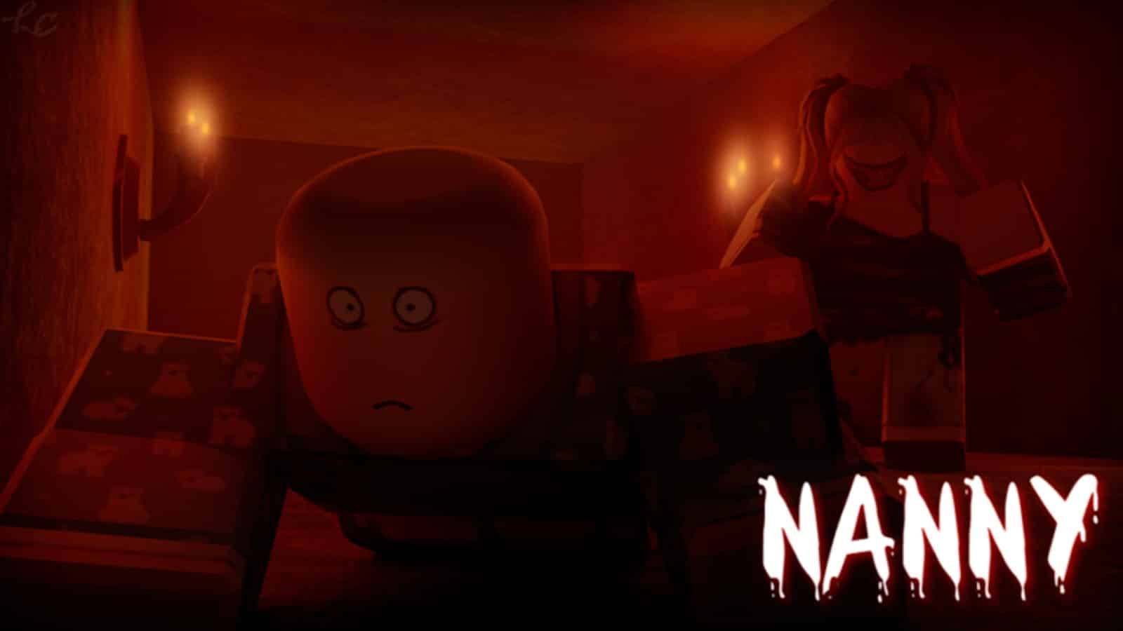 A screenshot from the Roblox horror game Nanny
