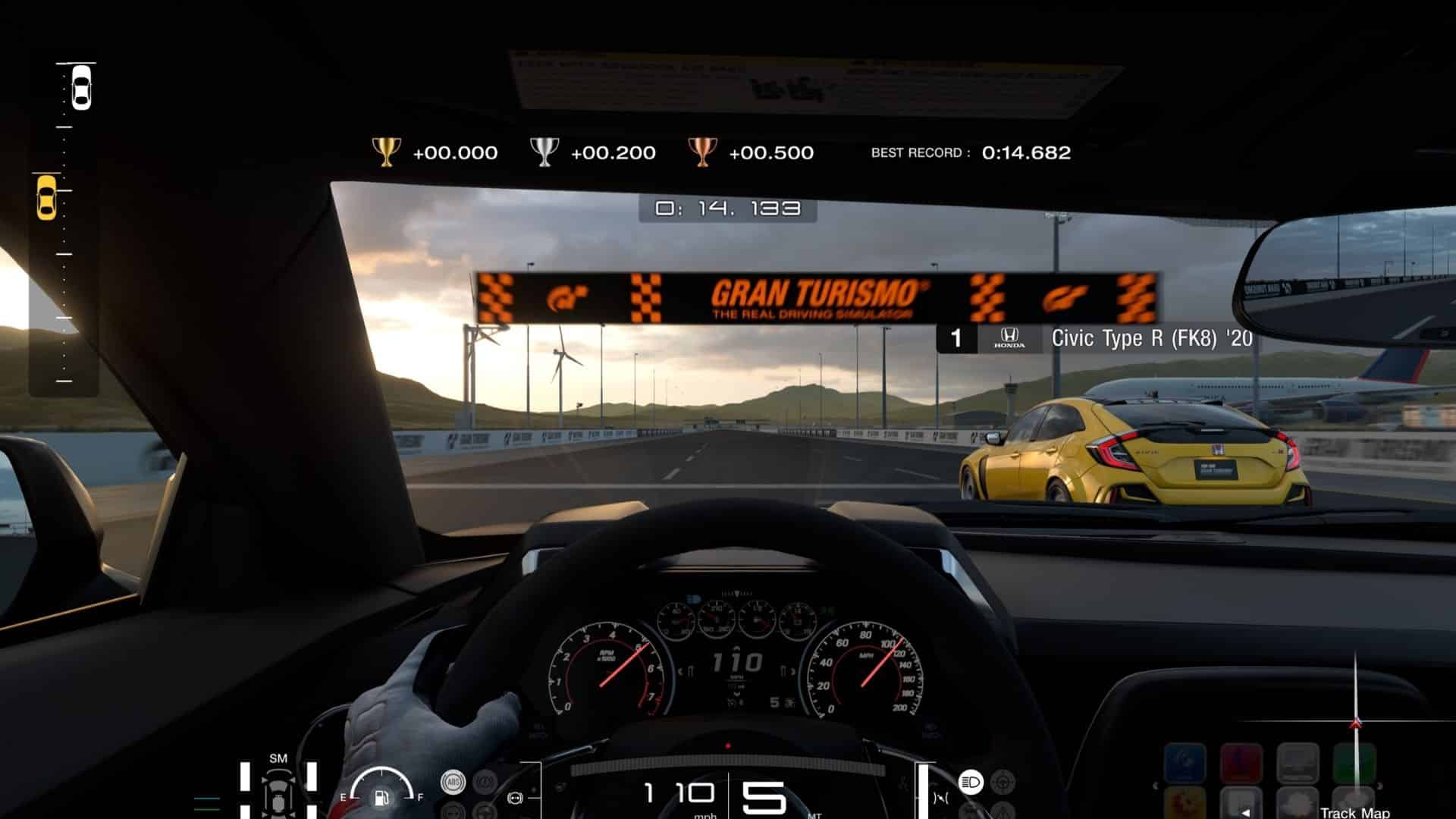 player's cockpit cam during a gran turismo 7 event