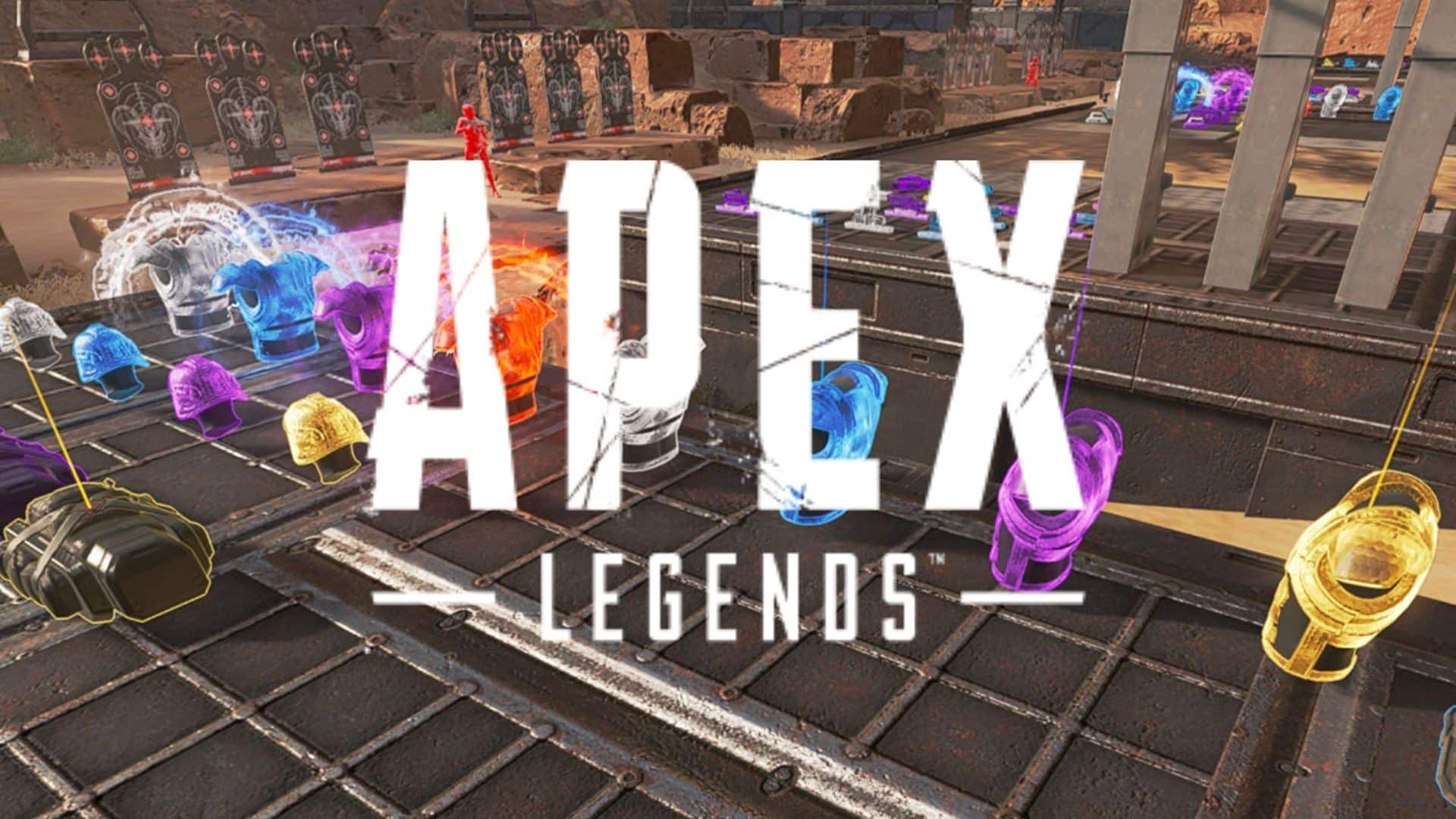 Apex Legends gear, armor and shields in Firing Range with logo