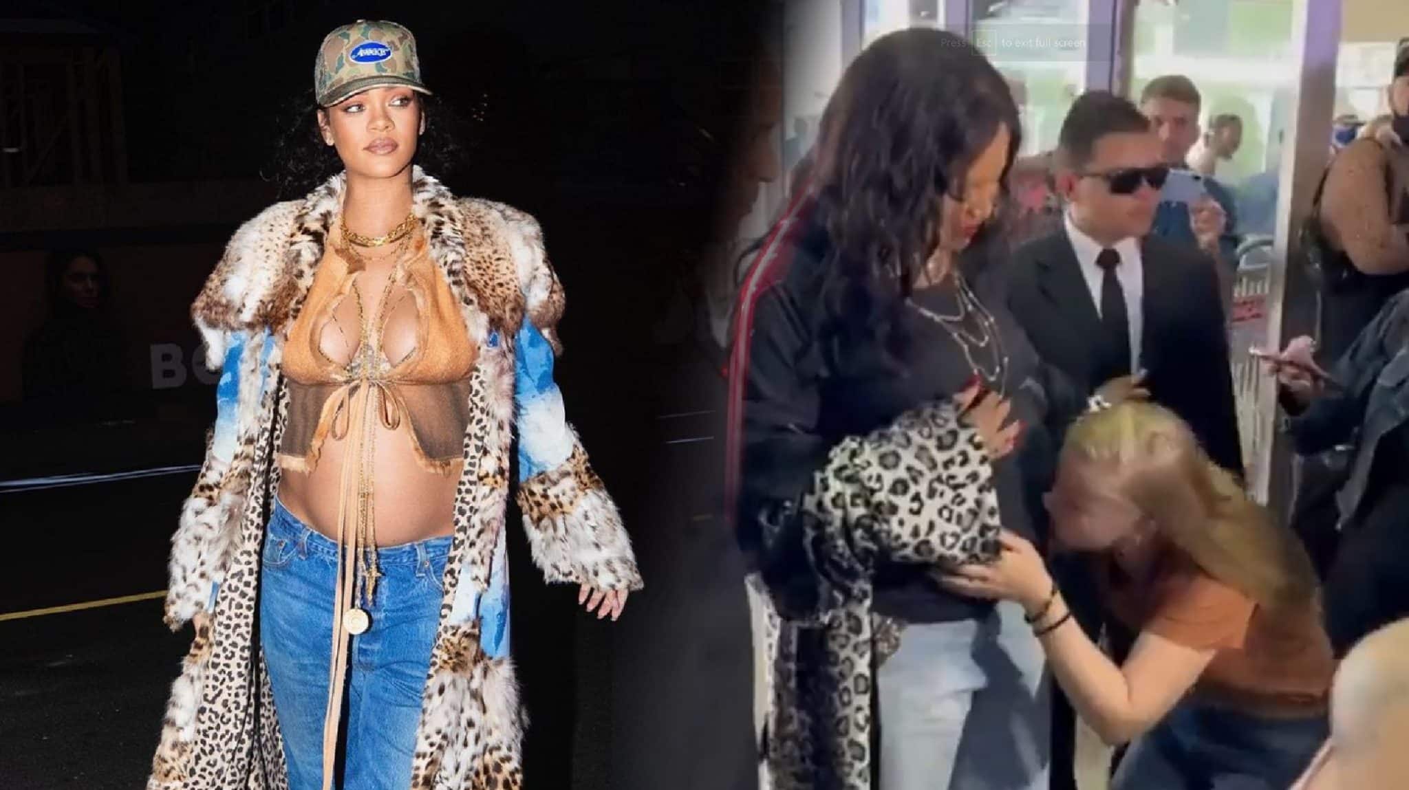 Rihanna look alike getting belly kissed by fan