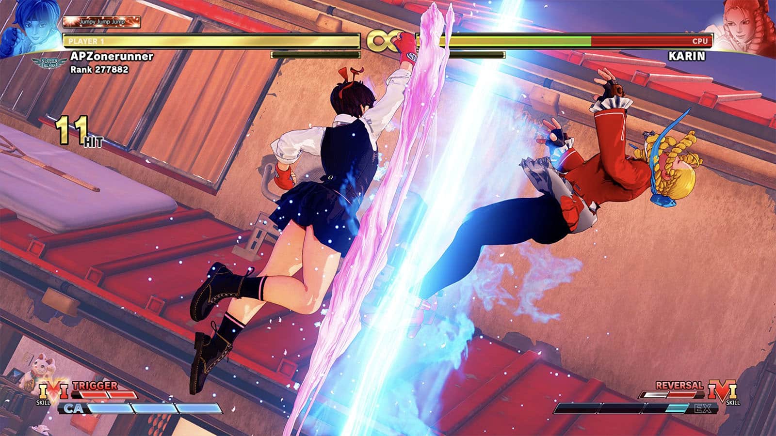 Sakura punches Kolin in Street Fighter 5