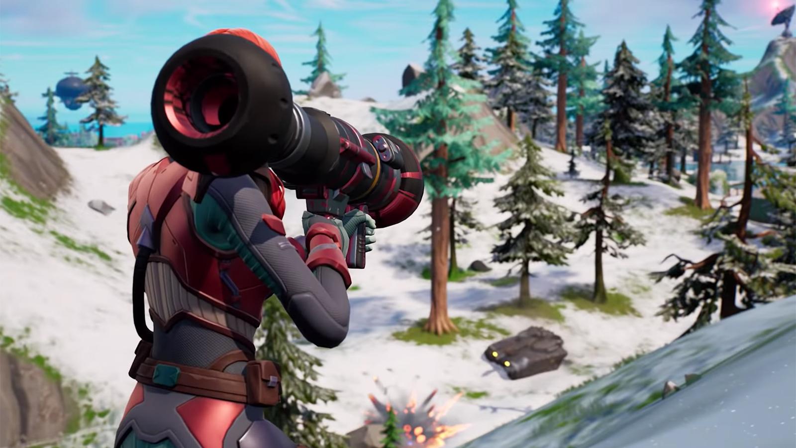 A player using the Anvil Rocket Launcher in Fortnite